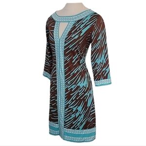 Tracy Negoshian Dress Contrasted V Neck Abstract Pattern Turquoise Size S